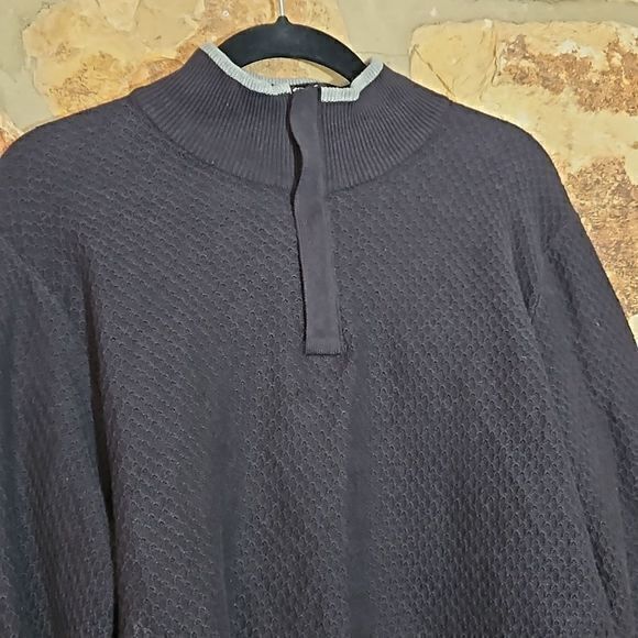 Perry Ellis Black Waffle Knit Long Sleeve Pullover 1/4 Zip Sweater Sz M New - Picture 3 of 14
